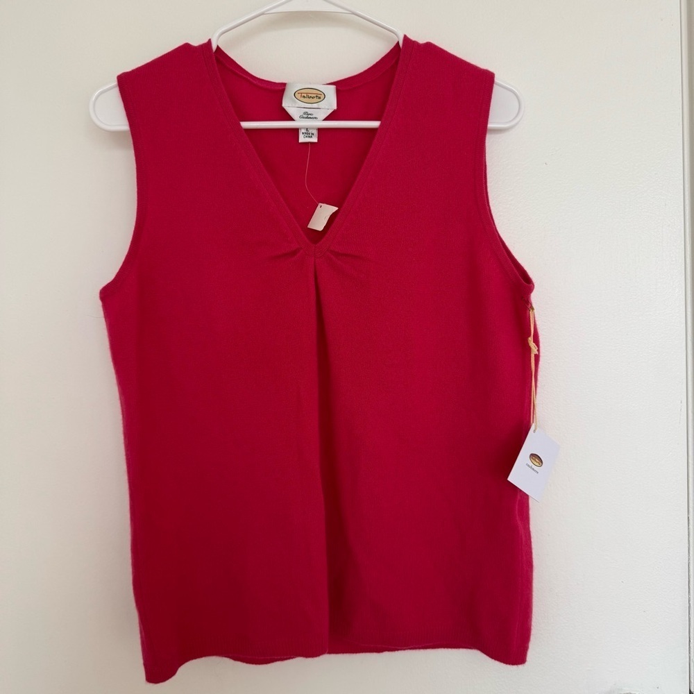 Talbots Sleeveless V-Neck 100% Pure Cashmere Tank in Pink Large - Picture 1 of 6